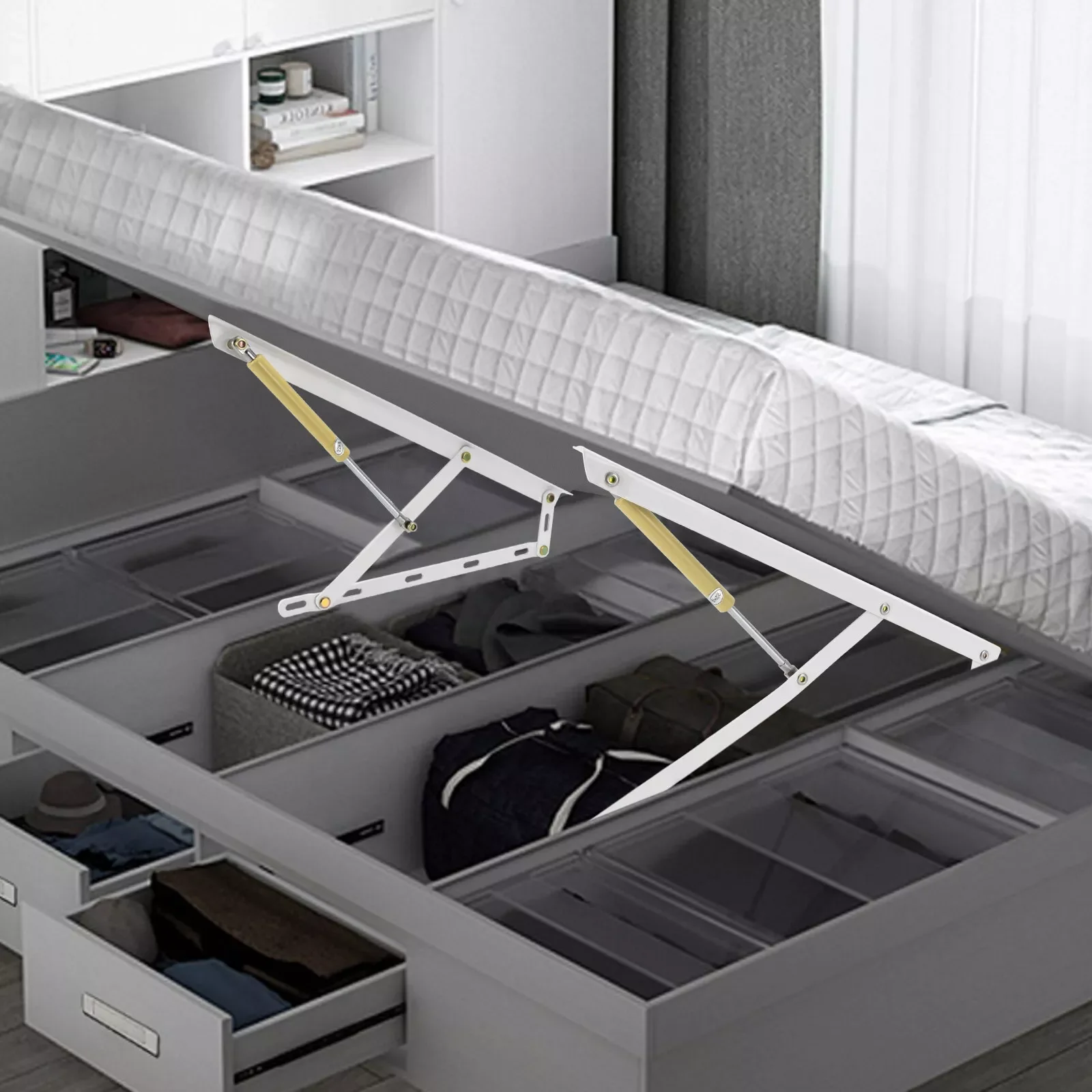 Bed Mattress Lift Spring Mechanisms Hardware Hinge Box Storage Space Saving 63cm Pneumatic Heavy Duty Gas Spring Bed Lift Kit