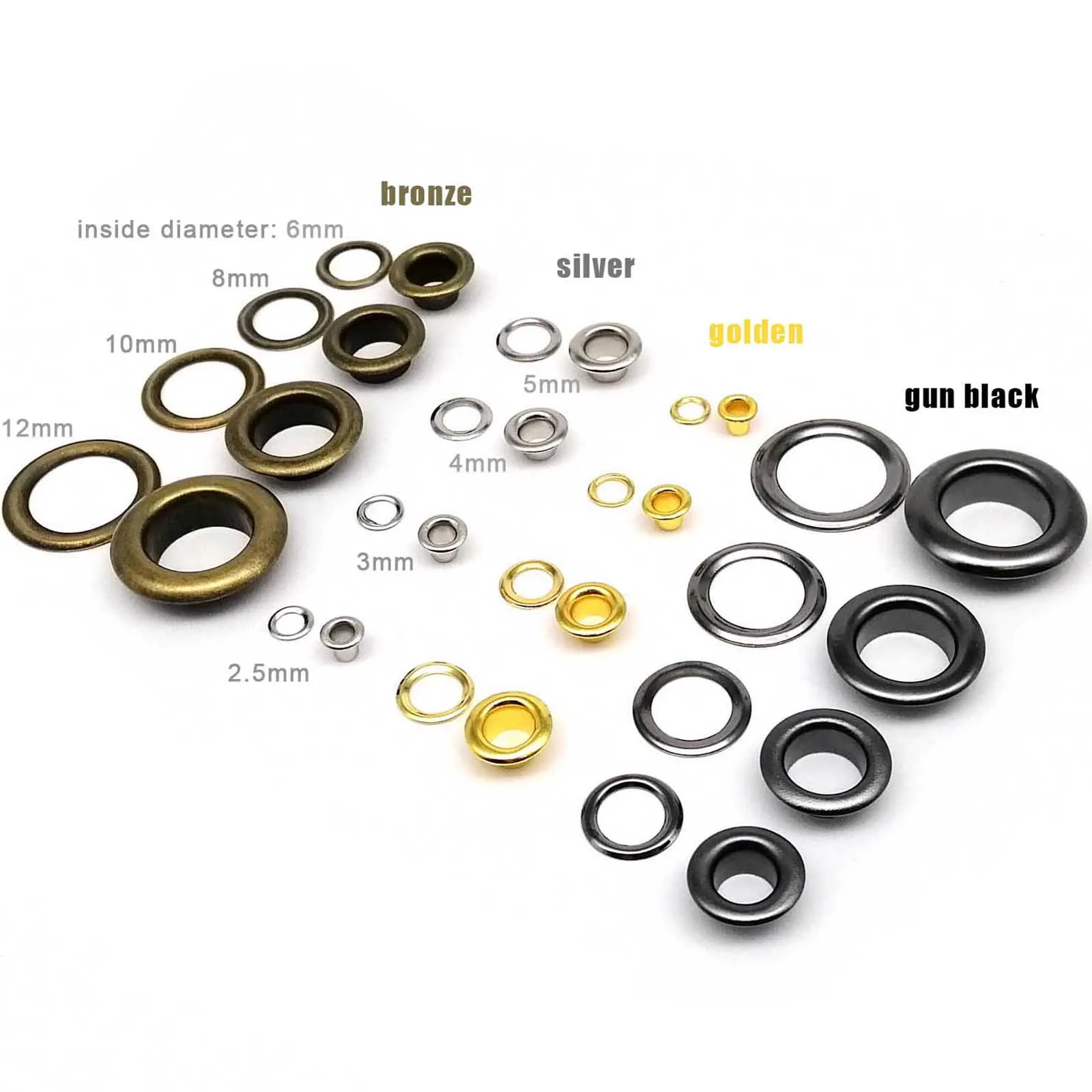 100 sets 2.5mm 3mm 4mm 5mm 6mm 8mm 10mm 12mm Leather Bag Shoes Belt Cap Clothes Eyelet With Washer Grommet Ring Air Hole Rivet