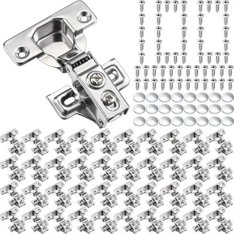 100 Pack Soft Closing Cabinet Hinges for Kitchen Cabinets 1/2 Inch Partial Overlay Kitchen Cabinet Hinges 105 Degree Concealed